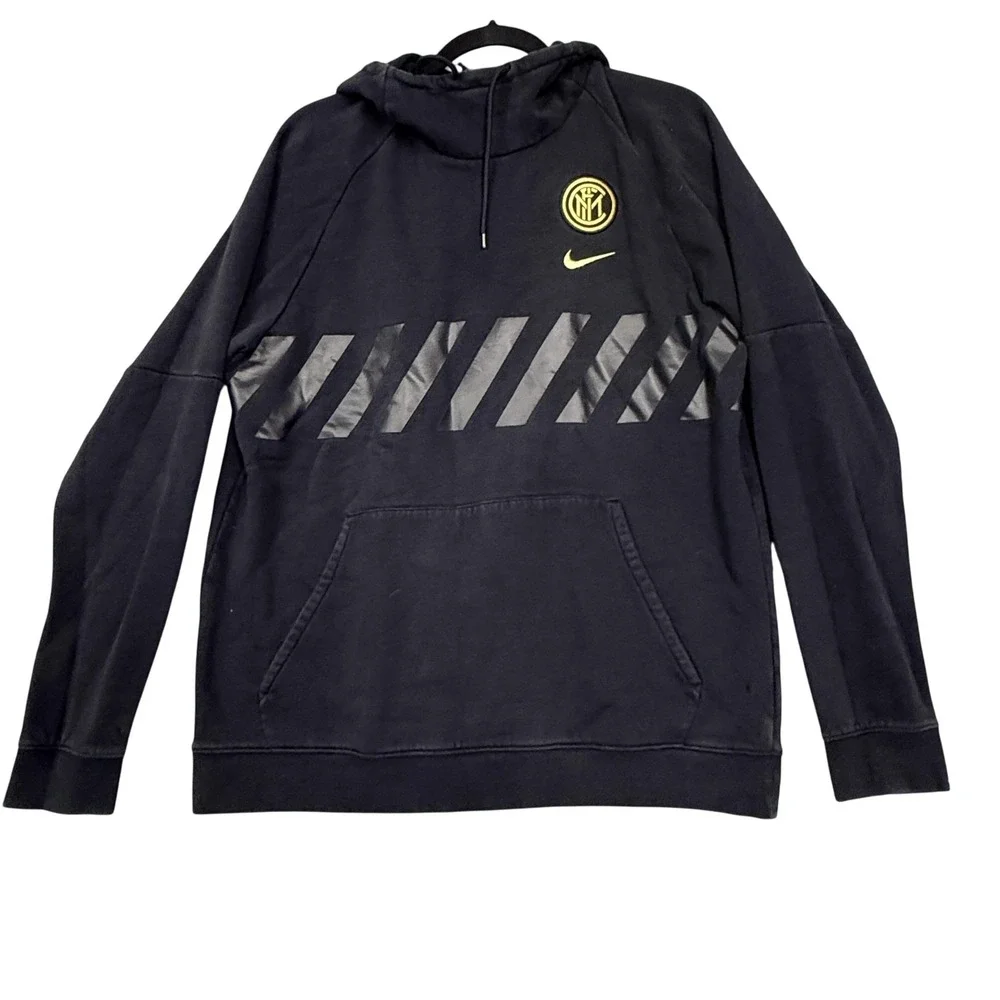 Inter Milan Hoodie Mens Large Black Gold Soccer Pullover Fleece Sweatshirt Nike‎